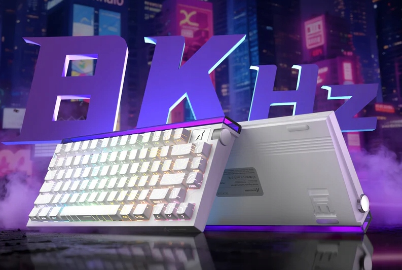 Częstotliwość raportowania 8000Hz i minimalne opóźnienie 0.08ms w Attack Shark R85 HE.